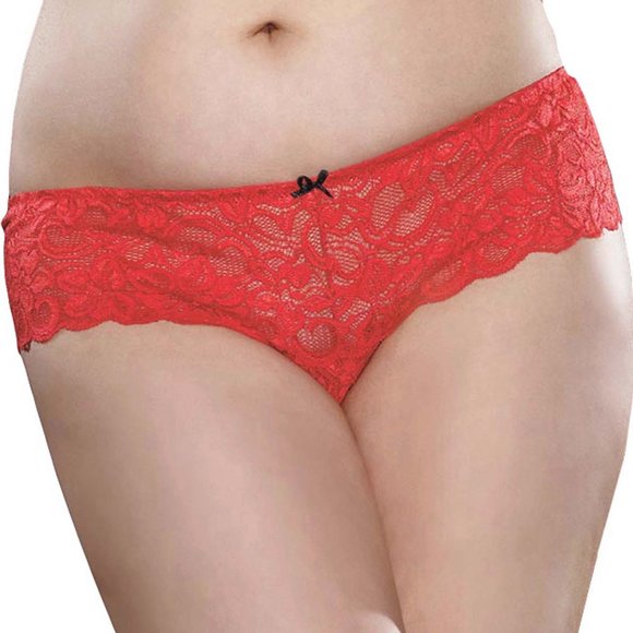 Plus Stretch Lace Boyshorts Womens 3x 4x Crotchless with Front/Back Bows - Picture 8 of 11